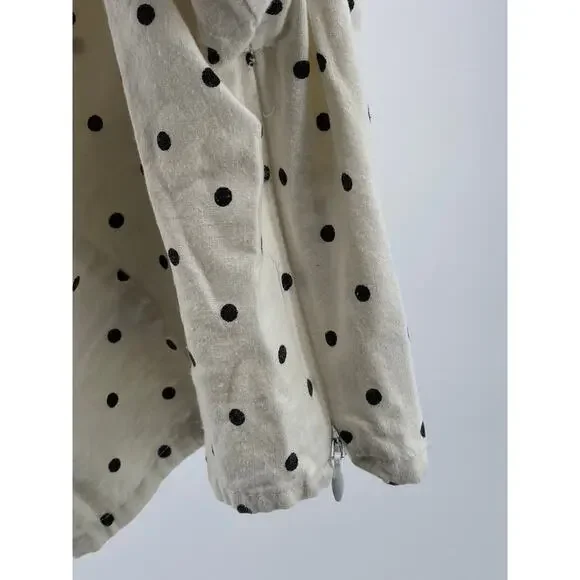 UNBRANDED Women's White-Black Micro Dot Print Balloon Sleeve Cropped Top SZ S - Picture 8 of 9